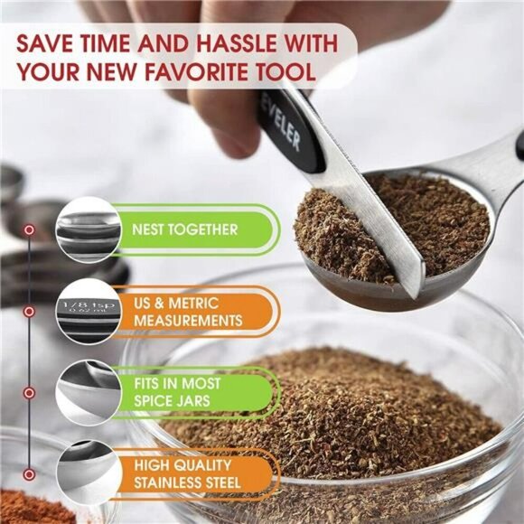 Magnetic Measuring Spoons Set with Strong N45 Magnets Heavy Duty BPA Free Black - Picture 6 of 7